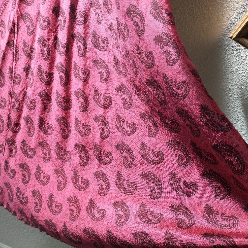 Red paisleys silk wrap around skirt Large